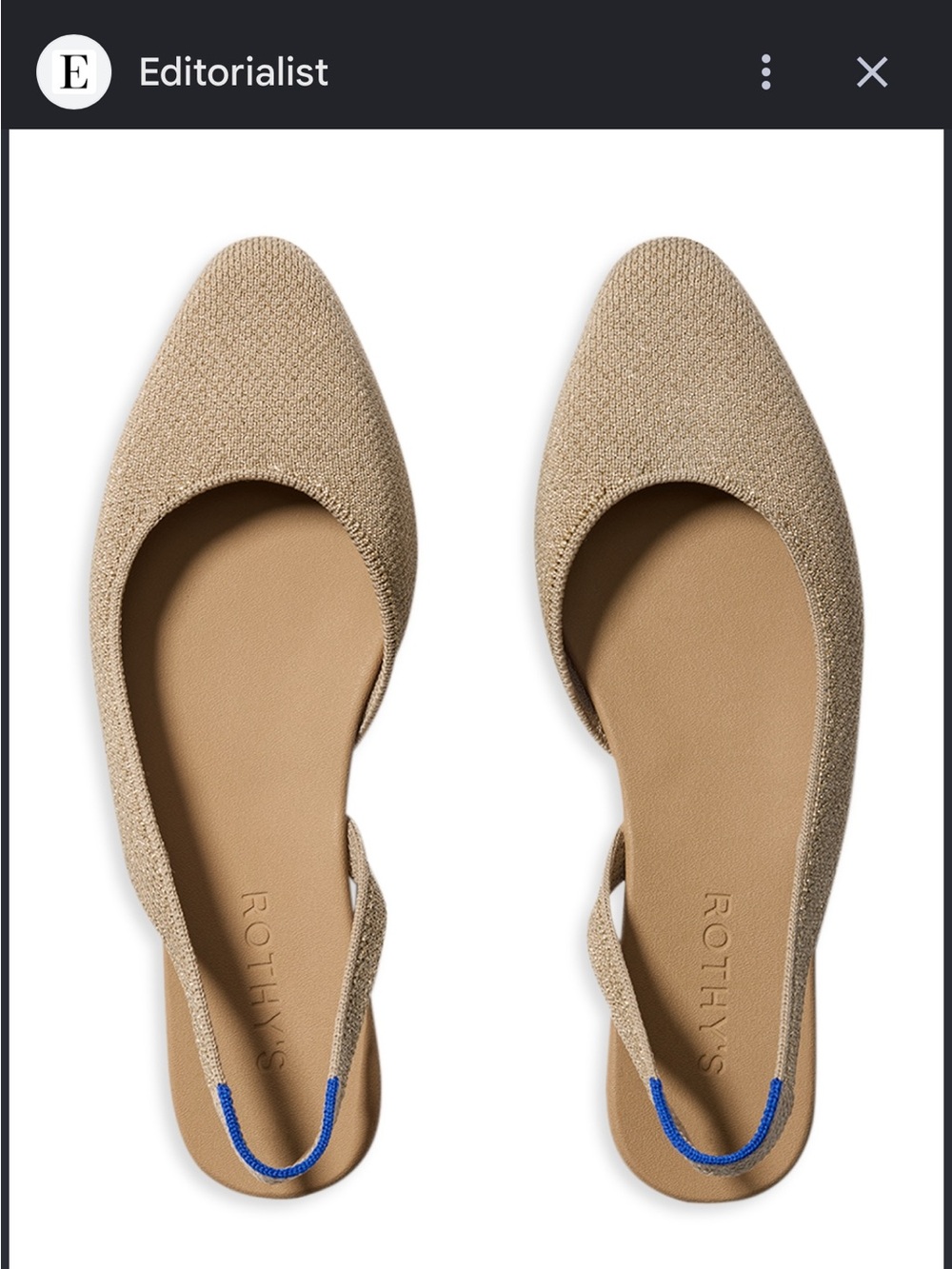 Rothy's Pointed Slingback Flats in Natural with Blue Heel Tab